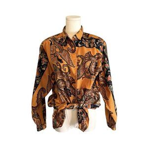 Vintage Women's Medium Western Paisley Boho 100% Cotton Button-Up Western Shirt